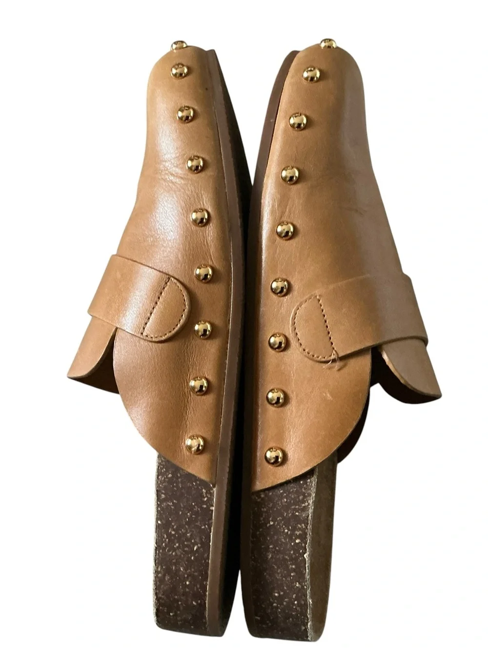 Tory Burch Mellow studded mule comfort flat slip on shoes caramel brown size 8
